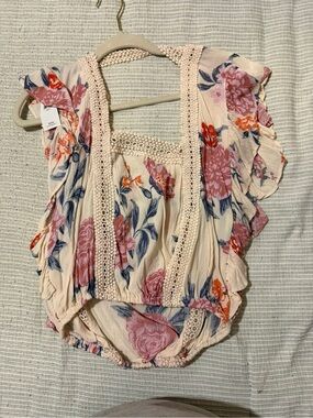 Angie Cream Floral Crochet-Trim Girls One-Piece